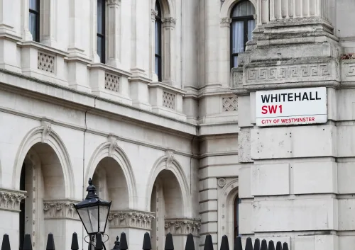 London, UK - March 15, 2023: Whitehall sign on the wall of a government building at the entrance to Downing Street, Westminster, London SW1, UK.; Shutterstock ID 2389501369; purchase_order: ; job: UKSC-001; client: ; other: